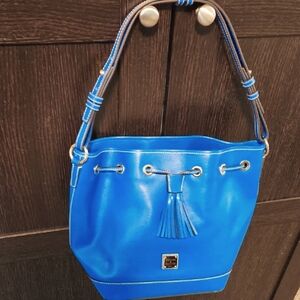 Dooney & Bourke Blue Saffriano Leather Drawstring Bag